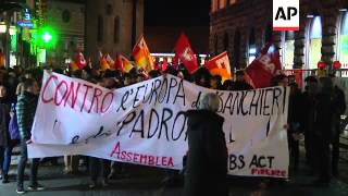 German chancellor meets Italian PM Renzi anti austerity protest [upl. by Resiak]