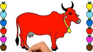 COW COLORING PAGE FOR KIDS  HOW TO DRAW RED COW COLORING PAGE Kidsboxtoys [upl. by Lerat]