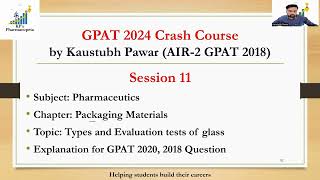 Types and evaluation of glass packaging  Pharmaceutics  GPAT 2024  KPs Pharmacopeia [upl. by Sutherlan962]