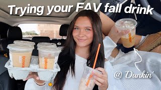 trying my subscribers FAV FALL drinks from Dunkin [upl. by Pacian806]