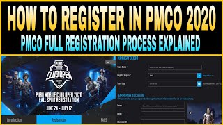 HOW TO REGISTER IN PMCO 2020  PUBG MOBILE CLUB OPEN REGISTRATION PROCESS EXPLAINED [upl. by Aidyl]