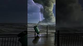 Massive Lightning with Tornado near the shore storm tornadousa [upl. by Anceline]