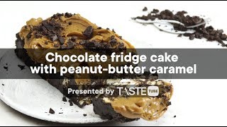 Chocolate fridge cake with peanutbutter caramel  Woolworths TASTE Magazine [upl. by Rebma]