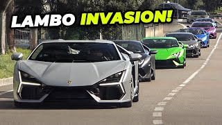 180 Lamborghini arriving at the BIGGEST event of the year  2024 Lamborghini Arena [upl. by Samid988]