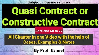 Quasi Contract  Quasi Contract in Hindi Types of Quasi Contract CA Foundation CA Inter [upl. by Okiruy]