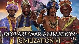 DECLARE WAR ANIMATION amp DIALOGUE QUOTE COMPILATION BY ALL LEADERS  CIVILIZATION VI SORT BY LEADER [upl. by Ahsuoj]