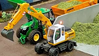 RC excavator in incredible 132 scale fendt tractor and more on the farm [upl. by Namajneb789]