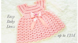 Easy Crochet Dress or Frock for 03M baby girl with headband VARIOUS SIZES  Crochet for baby [upl. by Hsekin659]