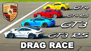 Porsche 911 GT3 RS v GT4 RS v GT3 v GT4 DRAG RACE [upl. by Iaka]