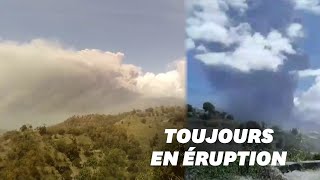 Léruption du volcan La Soufrière continue de recouvrir lîle SaintVincent de cendres [upl. by Karlene]