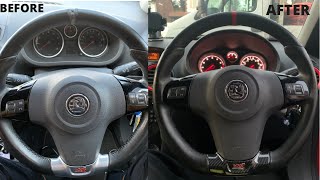 Repairing amp Customising Worn Leather Steering Wheel Carbon Fibre Wrap On Vauxhall Corsa D VXR EP4 [upl. by Kaleena]