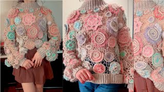 قلاببافی لباس ایرلندی پارت 4 crochet irish sweater part4 [upl. by Attena]