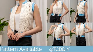 How to Crochet a Cable Stitch Bomber Vest  Pattern amp Tutorial DIY [upl. by Ariaes]