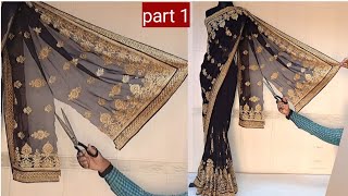 Rashmika Mandanna style dress sewing cut the Saree  cutting and stitching [upl. by Hsinam394]