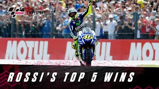 Valentino Rossis top five MotoGP wins  His most thrilling battles and mindblowing performances [upl. by Yenruoc380]