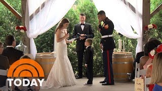 Watch Marine’s Son 4 Tearfully Hug His New Stepmom As She Reads Wedding Vows  TODAY [upl. by Azeel]