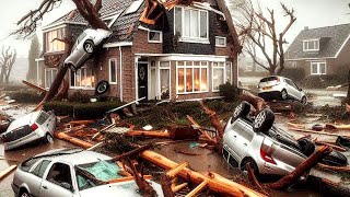 Crazy hurricane in the Netherlands Destruction in the city of Meppel [upl. by Enileoj432]