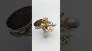 Bague Artisanale Unique avec Topaze Bleue Bijoux avec Opale Citrine et Ammonite Bijoux dArt [upl. by Leckie674]