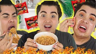 2X SPICY RAMEN NOODLE WHILE DOING MY MAKEUP CHALLENGE yikes [upl. by Norac]