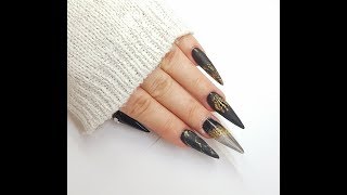 New Nails with Stiletto Tipps Black meets Gold [upl. by Llevra]