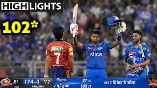 MI vs SRH Match Full Highlights 2024 Suryakumar Yadav 102 Runs batting Highlights vs SRH [upl. by Knowlton70]