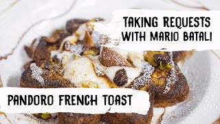 Mario Batali Cooks Pandoro French Toast with Pistachios  Caramel [upl. by Neelav965]