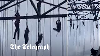 Workers left dangling after building collapse in Brazil [upl. by Corrie]