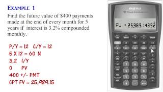 BA II Plus  Ordinary Annuity Calculations PV PMT FV [upl. by Eimma]