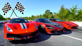 1000000 DRAG RACE McLaren 720s vs Ferrari 488 Pista vs Ferrari F8 Tributo [upl. by Land863]