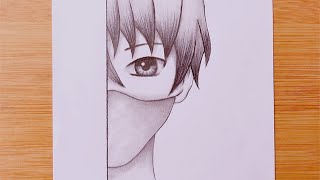 Easy Anime Drawing with pencil sketch  How to draw anime boy wearing a mask DrawingTutorial [upl. by Ynos628]