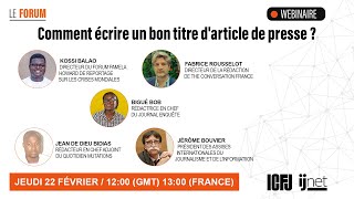 Webinaire 131 Comment écrire un bon titre darticle de presse [upl. by Ajin]