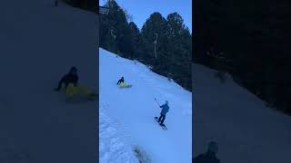 skier falls of drag lift and takes out everyone🤣 skiing [upl. by Etteuqaj573]