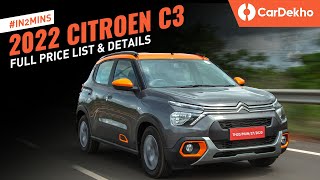 Citroen C3 India Price Starts At Rs 57 Lakh  Full Price List Features and More  in2mins [upl. by Goodrow630]