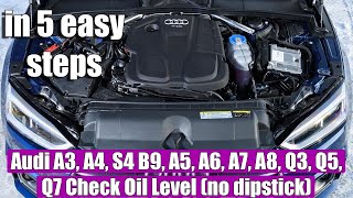 How to Check Oil Level no dipstick on Audi A3 A4 S4 B9 A5 A6 A7 A8 20162022 in 5 STEPS [upl. by Ahsienahs]