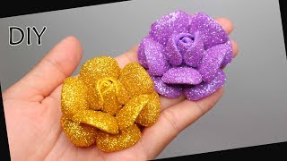 DIY  How to make glitter Foam Flower Eva foam  Foamiran  Cara membuat bunga spon glitter [upl. by Marela80]