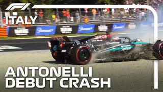 Kimi Antonelli Crashes On FP1 Debut  2024 Italian Grand Prix [upl. by Elicia]