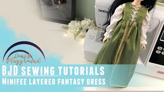 BJD Sewing tutorial A layered fantasy dress for Minifee  free patterns [upl. by Anica178]