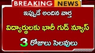 విద్యార్థులకు గుడ్ న్యూస్ రేపటి నుంచి 3 రోజులు సెలవలు  3 days school holidays update [upl. by Jemy689]