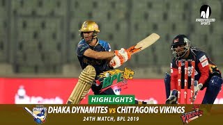 Dhaka Dynamites vs Chittagong Vikings Highlights  24th Match  Edition 6  BPL 2019 [upl. by Ecinnahs]