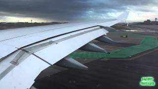 Lufthansa A340600 Takeoff in Extraordinary Weather from Frankfurt Am Main [upl. by Reizarf]