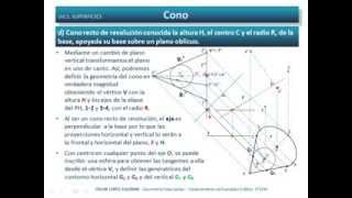 Cono Cono recto de revolución apoyado sobre un plano oblicuo Diédrico directo [upl. by Petuu]