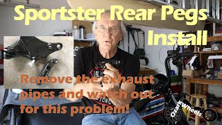 Installing Passenger Footpegs on Sportster Iron 1200 REMOVING THE EXHAUST SYSTEM [upl. by Eessej]