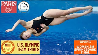 Womens 3M Springboard Final  Full Replays  2024 USA Diving Olympic Trials parisolympics2024 [upl. by Neenaj717]