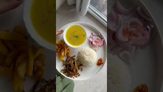 Comfort food  Dal Chawal Crispy Bhindi Fry aur Masala Aloo fry shorts youtubeshorts [upl. by Nawrocki]