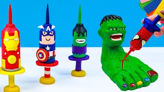 DIY jeringas con estilo de superhéroes hombre araña Hulk Capitán América Ironman con Arcilla [upl. by Ccasi]