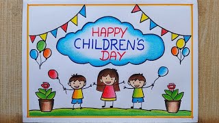 Childrens day drawing easy How to draw Childrens day poster drawing step by step [upl. by Fillbert]