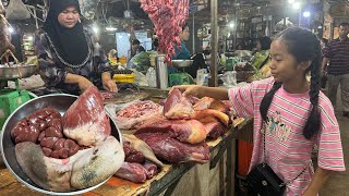 Market show  Chef pich buy beef heart kidney tongue meat and ingredients to cook with 2 recipes [upl. by Ymer116]