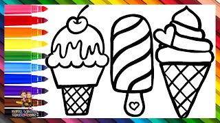 Zeichne und male Regenbogen Eiscremes 🍦🍨🍧❄️🌈 Zeichnungen für Kinder [upl. by Eniwtna496]