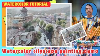 easy watercolor cityscape painting demo [upl. by Hcurab]