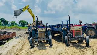 Swaraj Mahindra Sonalika Tractors Loading Sand by Jcb 3dx  Tractor Fully loaded trolley  Ep 19 [upl. by Svirad]